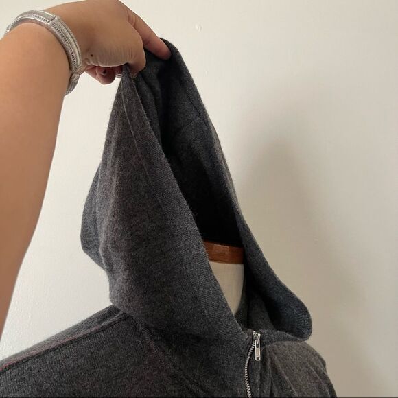 Helmut Lang Gray Full Zip Hooded cardigan 100% Cashmere preowned size Medium - Picture 3 of 7